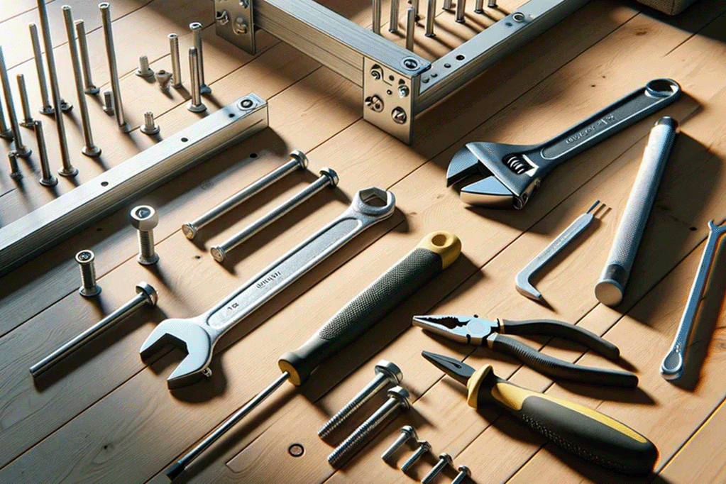 Packing materials and tools used for disassembling a bed frame